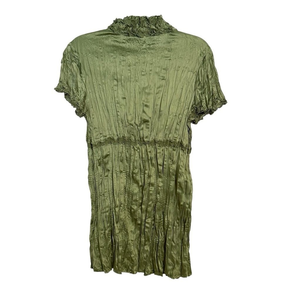 Sunny Leigh Green Crinkle Textured V Neck Short Sleeve Top Women M - Picture 4 of 6